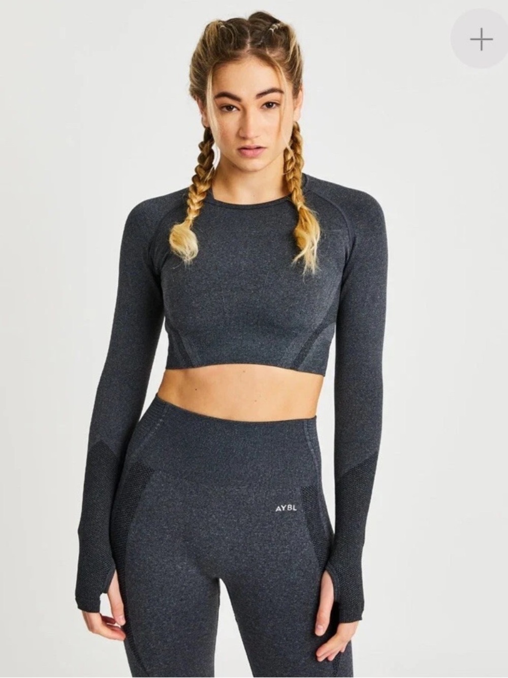 AYBL Balance V2 Seamless Long Sleeve Crop Top In Speckled Black Size Medium